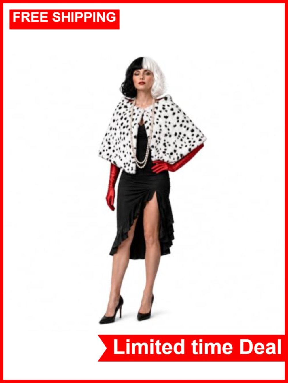 Dalmatian Shawl Suit Costume Set with Gloves Women's Halloween Cosplay - Picture 2 of 6